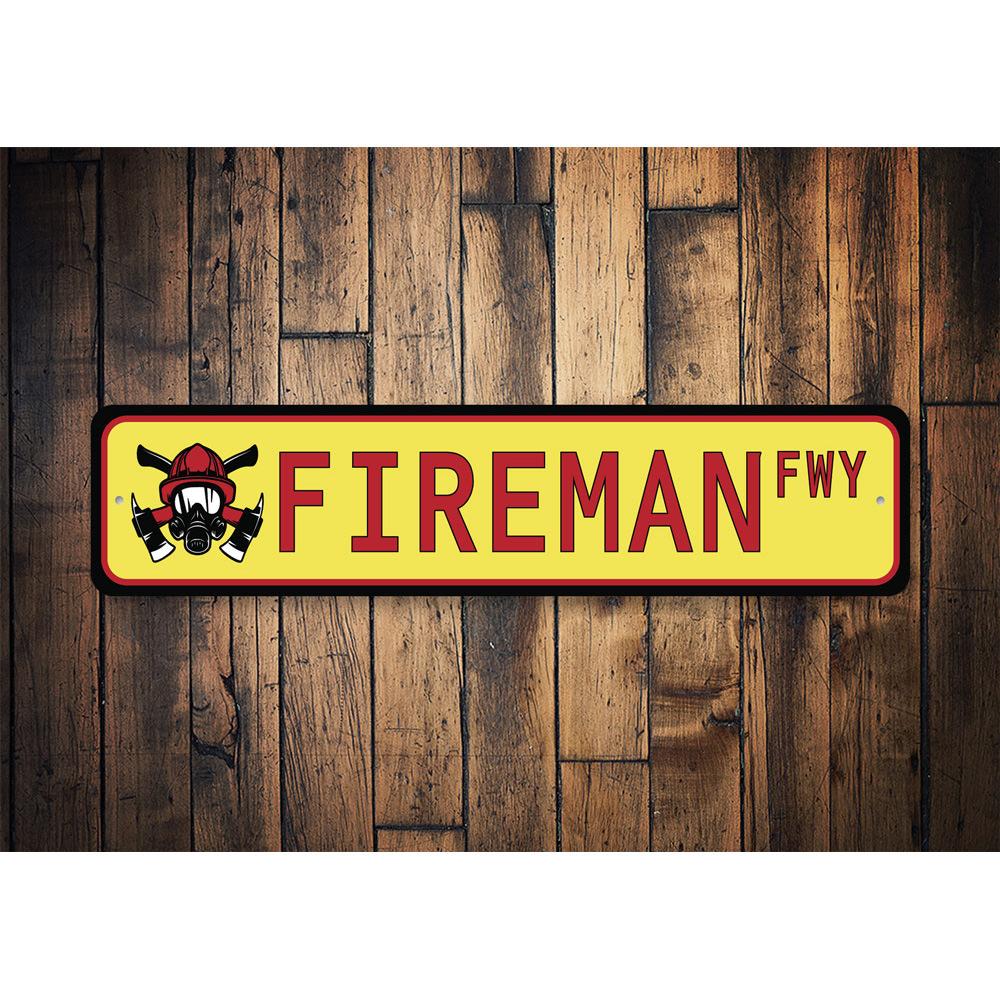 Fireman Street Sign made of high-quality aluminum, featuring vibrant colors and customizable text, perfect for home decor.