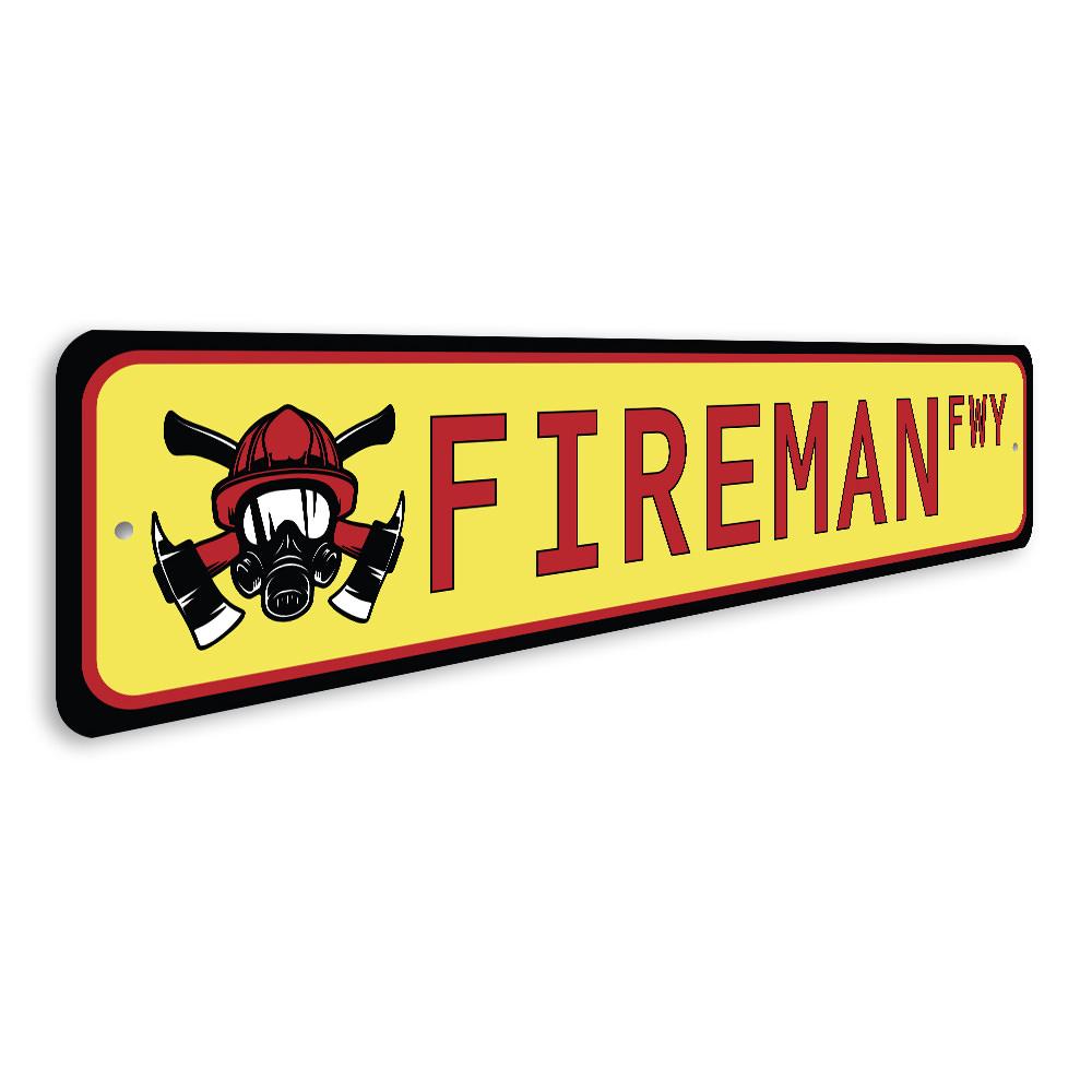 Fireman Street Sign made of high-quality aluminum, featuring vibrant colors and customizable text, perfect for home decor.