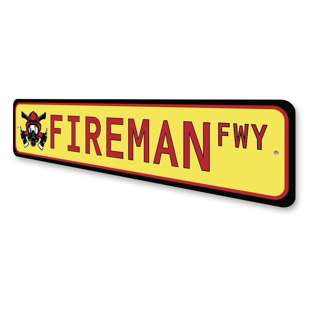 Fireman Street Sign made of high-quality aluminum, featuring vibrant colors and customizable text, perfect for home decor.