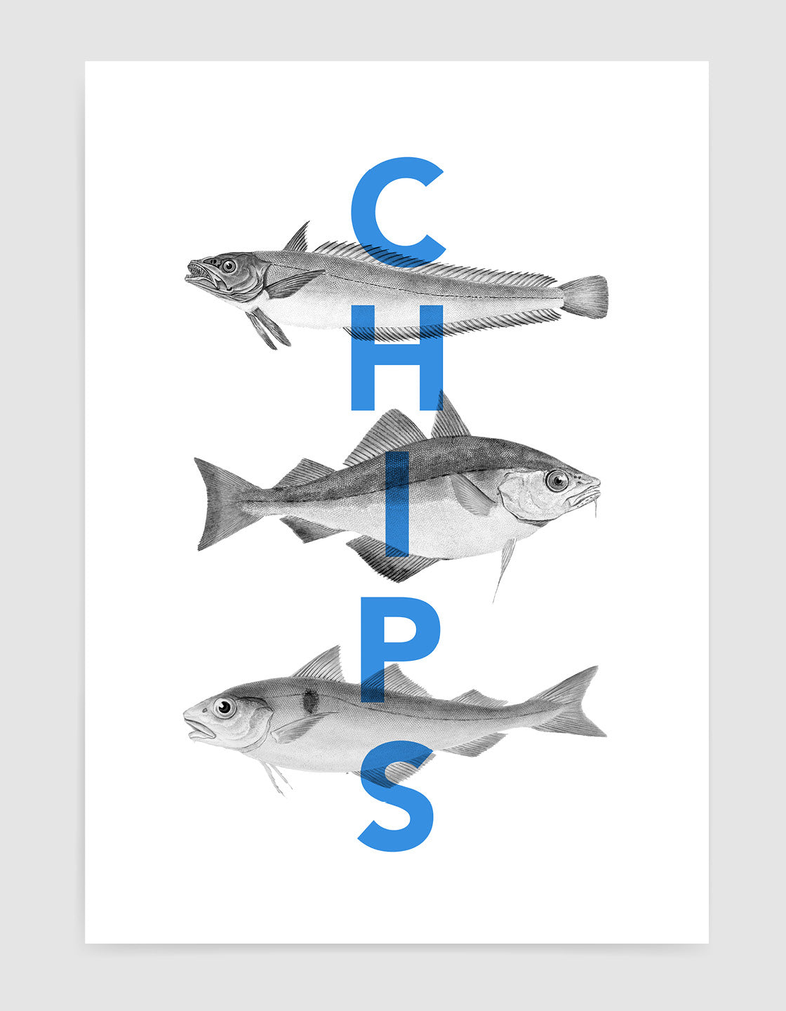 A vibrant print of fish and chips, showcasing crispy battered fish and golden fries, perfect for kitchen decor.