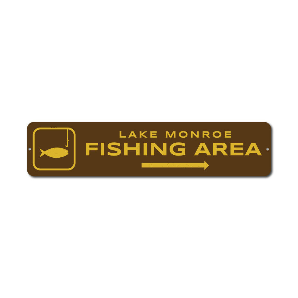 Custom Fishing Area Sign made from high-quality aluminum, featuring personalized text and pre-drilled holes for easy mounting.