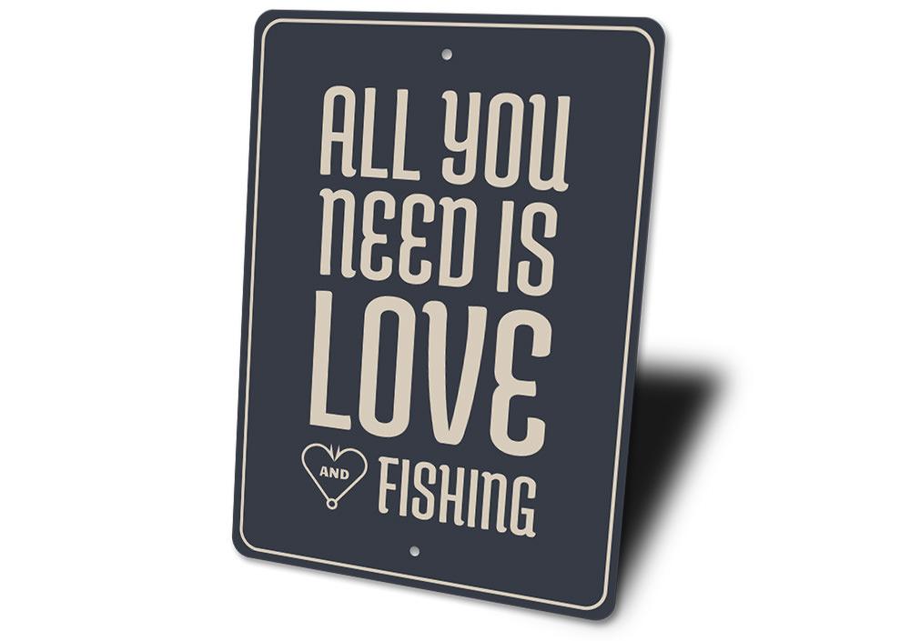 A decorative Fishing Lover Sign made of aluminum, featuring fishing-themed graphics and customizable text, perfect for lakehouse decor.