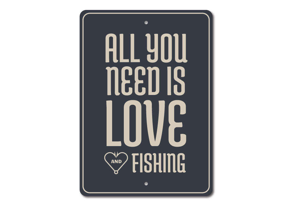 A decorative Fishing Lover Sign made of aluminum, featuring fishing-themed graphics and customizable text, perfect for lakehouse decor.