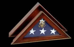 Five Star General Flag Case made of solid cherry wood with hand-painted gold accents, designed to display a burial flag.