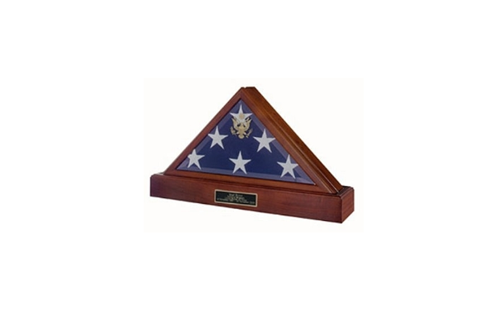 Eternity Flag and urn display case showcasing a cremation urn and American flag, elegantly designed for honoring loved ones.