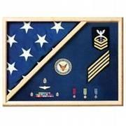 Elegant solid wood flag display box holding a 3'x5' flag with a high-gloss finish and lightweight acrylic face.