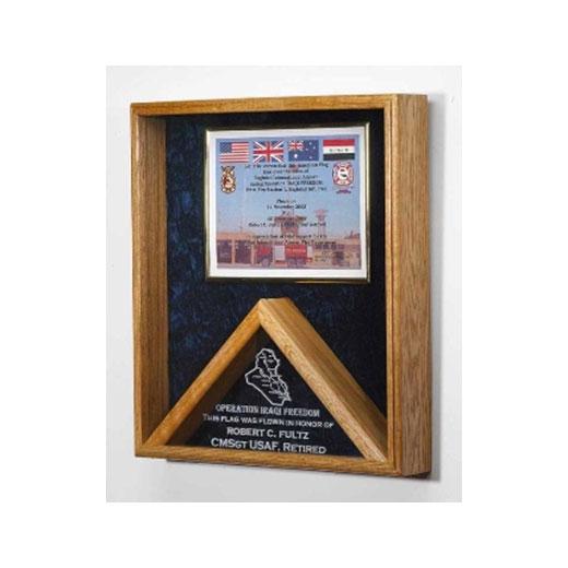 Walnut Flag Case - Shadow Box displaying a folded 3' x 5' flag with rich felt lining and optional laser engraving.