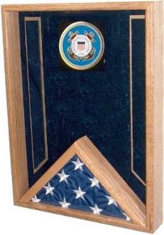 Elegant Flag Case - Shadow Box made of walnut or oak, designed to display military flags and medals with a rich felt lining.