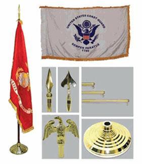 A vibrant 4ft x 6ft Army flag made of nylon with gold fringe, displayed on a telescoping flagpole with a decorative eagle topper.