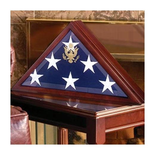 Handcrafted solid Cherry wood burial flag case with beveled glass front, designed for 3ft x 5ft American flags.