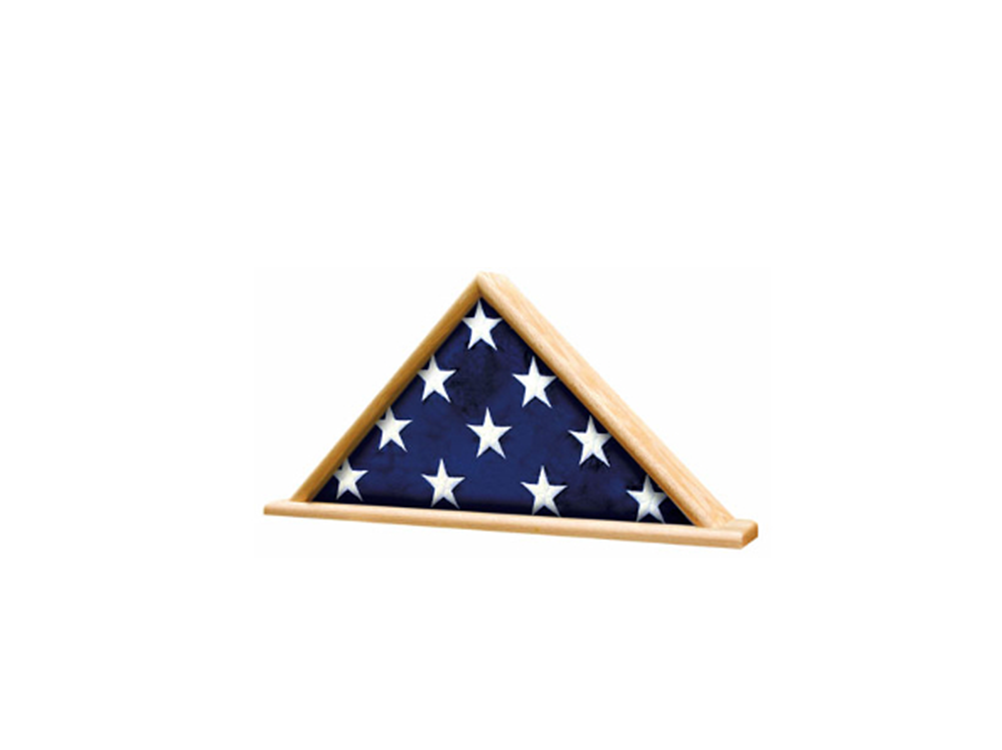 Flag Connections Ceremonial Flag Display Triangle made of solid Oak or Walnut, elegantly showcasing a flag.