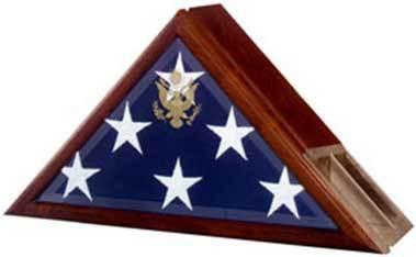 Flag Connections Funeral Flag Case with built-in urn, featuring an embossed Great Seal and heirloom walnut finish.