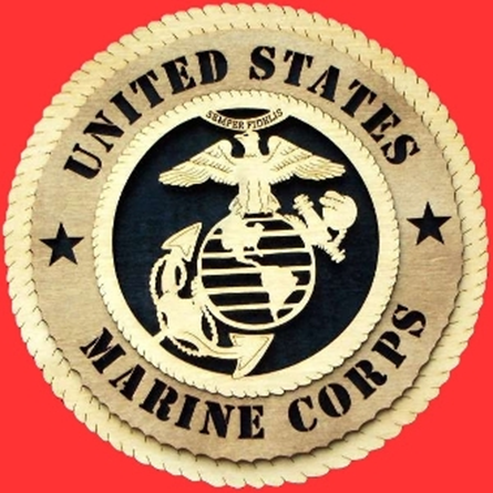 Handmade 3D Marine Wall Tribute plaque featuring the United States Marine emblem, available in 12-inch and 9-inch sizes.