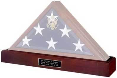 Flag Connections Military Flag and Medal Display Case Shadow Box in solid wood with a burial flag displayed.