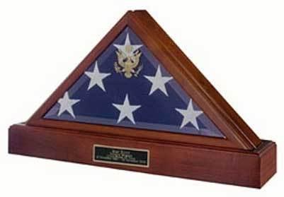 Flag Connections Military Flag case and Pedestal Urn made of fine Walnut or Cherry, featuring a back panel for flag access and a customizable name plate.