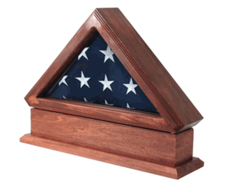 Flag Connections Military Flag Display Case made of solid wood with glass front, showcasing a military flag.