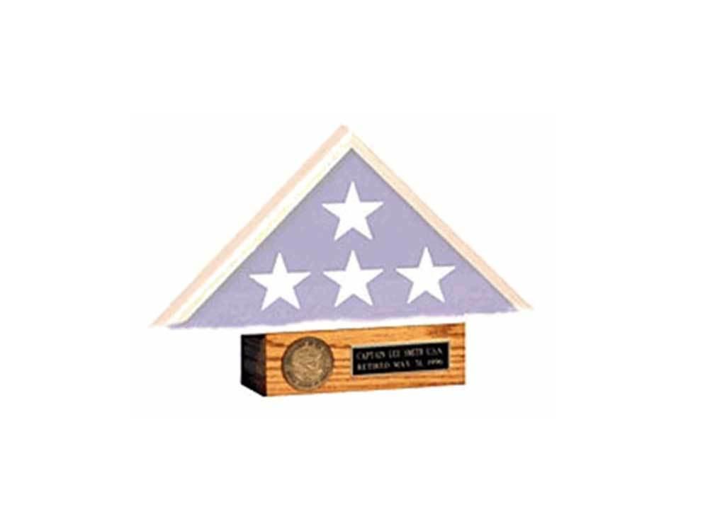 Flag Connections Oak Pedestal showcasing a solid oak design with an engraving plate and service medallion option.