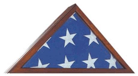 Flag Connections Presidential Flag Case made of solid wood in Oak, Cherry, or Walnut, featuring a beveled glass front and hinged lid.