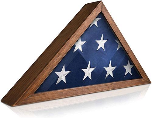 Flag Connections Rustic Flag Case made of solid wood, displaying a folded USA flag, perfect for honoring veterans.