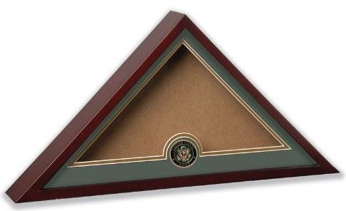 Flag Connections United States Army Interment Burial Flag Display Case with rich mahogany finish and glass insert, showcasing a burial flag.