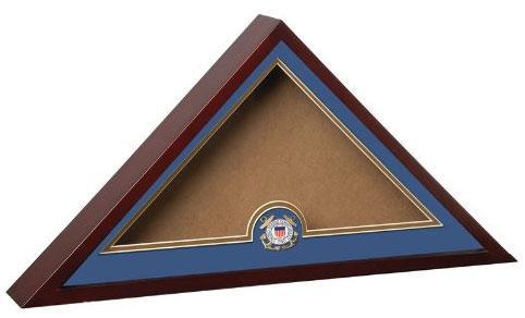 Rich mahogany flag display case with glass insert for US Coast Guard burial flag.