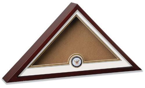 US Navy Burial Flag Display Case made of mahogany hardwood with glass insert and U.S. Navy Medallion.