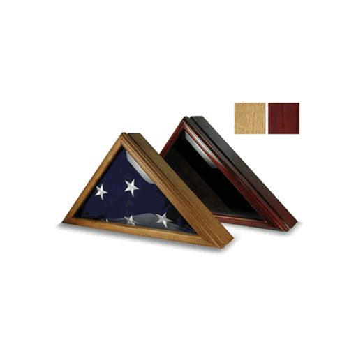 Elegant black wood flag display case for 5' x 9.5' flags with beveled glass front.