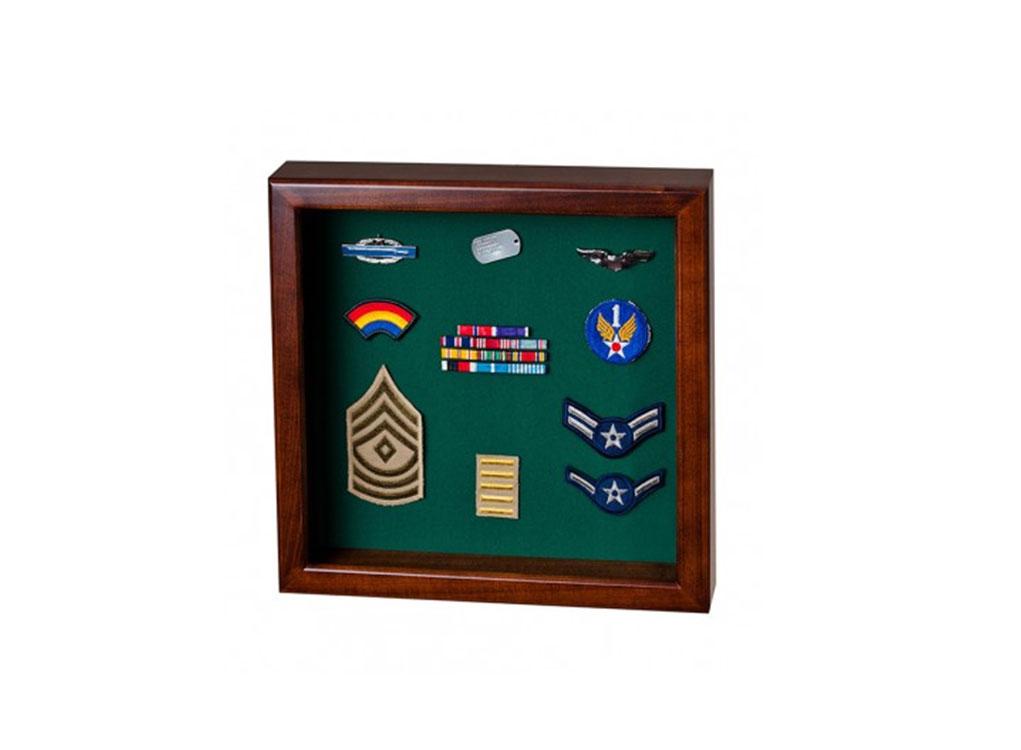 Elegant Flag Display Case showcasing a memorial flag and military awards in various finishes.