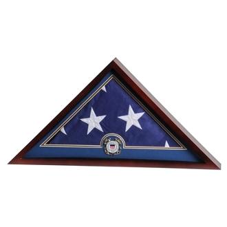 Handcrafted Coast Guard Flag Display Case with Medallion, showcasing solid hardwood construction and elegant design.