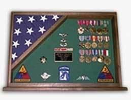 Elegant Flag Display Cases Veterans Flag Cases made of Red Oak, showcasing a 3'x5' flag with customizable background colors.