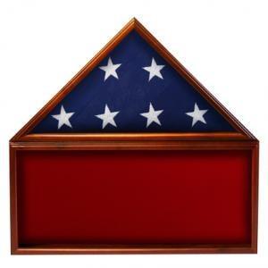 Flag Memorabilia Display Case with a vibrant red background, showcasing medals and badges behind a glass front.