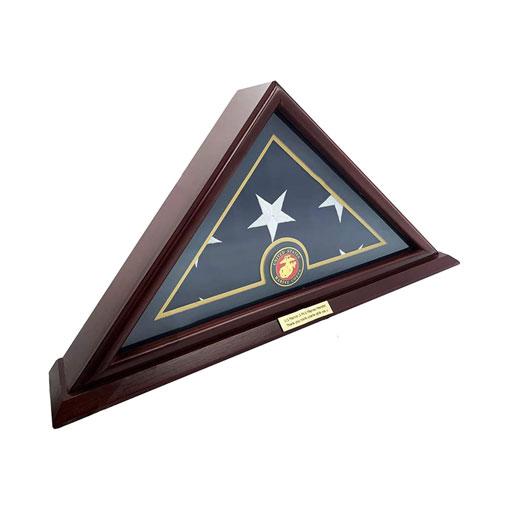 Elegant 5x9 American Veteran Burial Flag Case made of solid cherry wood with a clear plexiglass front, designed to display a folded flag.