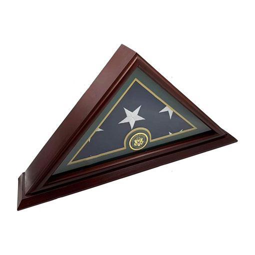 Elegant 5'x9' flag display case made of solid cherry wood with a clear plexiglass front, designed to honor American veterans.