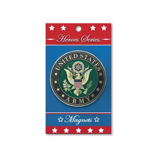 Gold-plated Heroes Series Army Medallion Large Magnet, 3.75 inches, showcasing support for US armed forces.