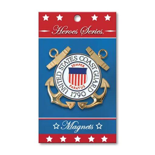 Gold-plated Coast Guard medallion large magnet, symbolizing support for armed forces.