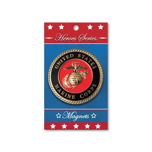 Gold-plated Marine Corps medallion small magnet, symbolizing support for U.S. armed forces.