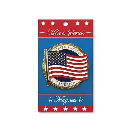 Gold-plated US Flag Medallion Large Magnet from the Heroes Series, showcasing a detailed design honoring armed forces and first responders.