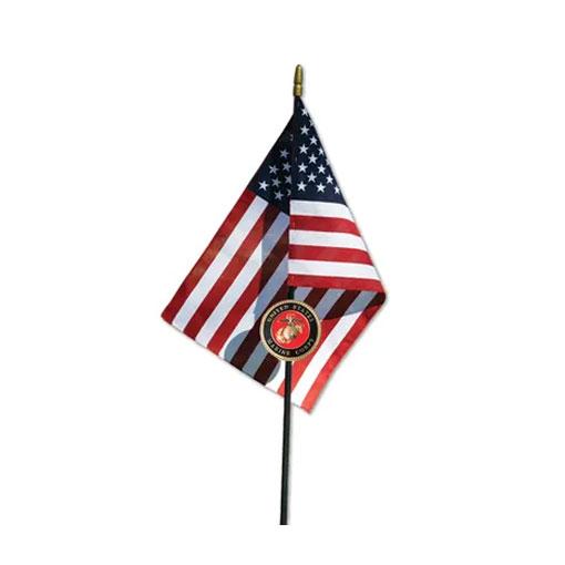 Gold-plated Marine Corps grave marker from Flags Connections, featuring a medallion design, ideal for honoring veterans and first responders.