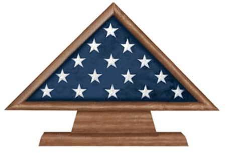 Flags Connections Retirement Flag Memorial Case made of solid walnut with an acrylic front, elegantly mounted on a unique pedestal.