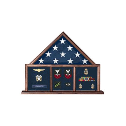 USAF Shadow Box displaying a 3'x5' flag with a red background, crafted from Red Oak, featuring a mounting bracket.