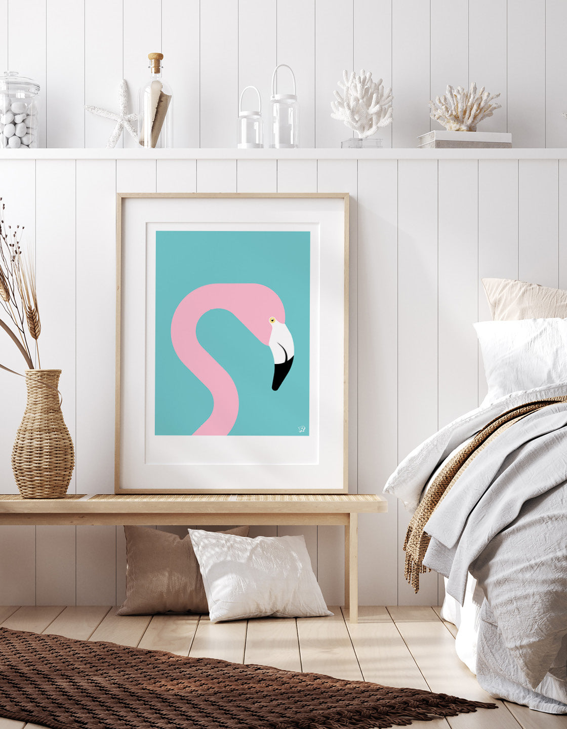 A vibrant flamingo wall art piece featuring bold colors, perfect for enhancing home decor.