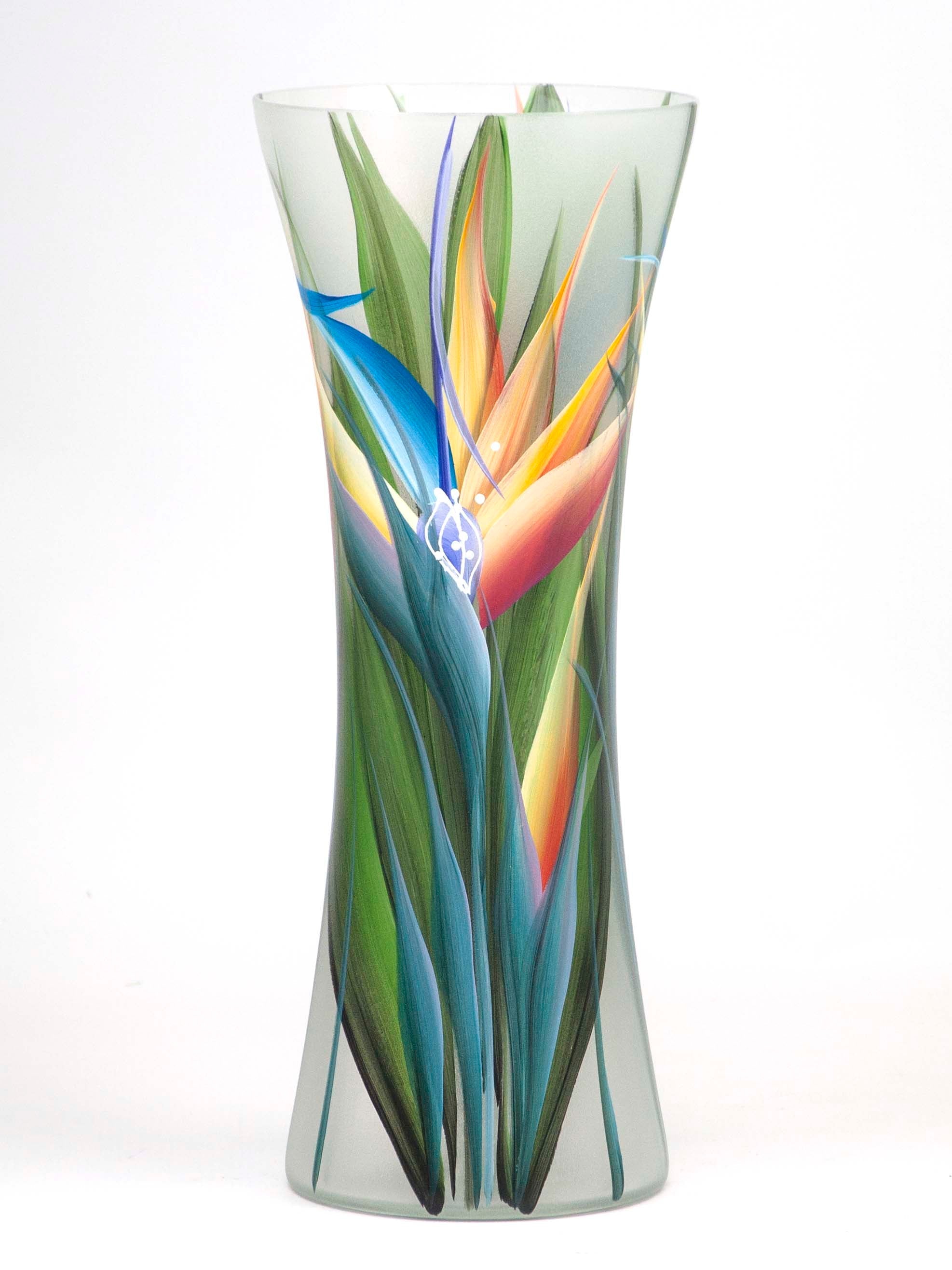 A beautifully hand-painted floor green decorative glass vase showcasing unique artistic designs and high-quality craftsmanship.