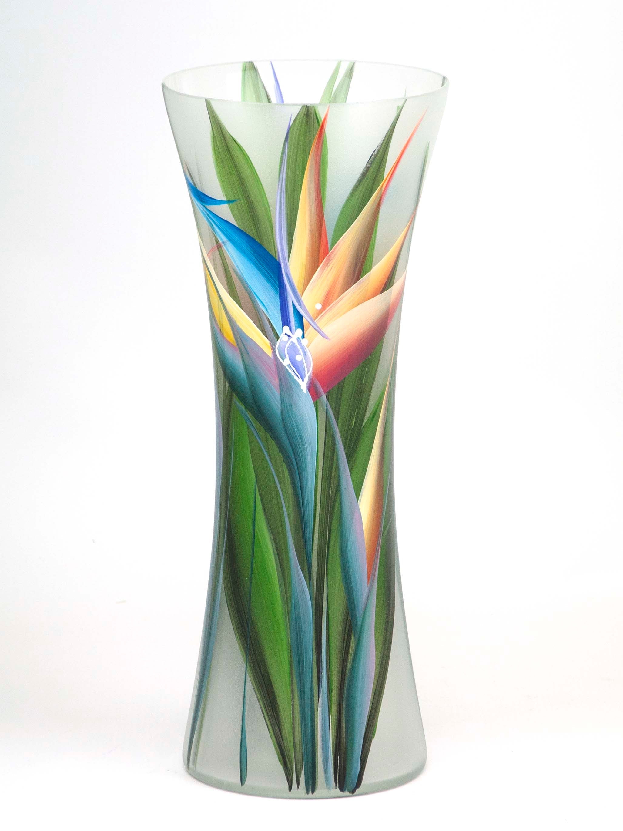 A beautifully hand-painted floor green decorative glass vase showcasing unique artistic designs and high-quality craftsmanship.