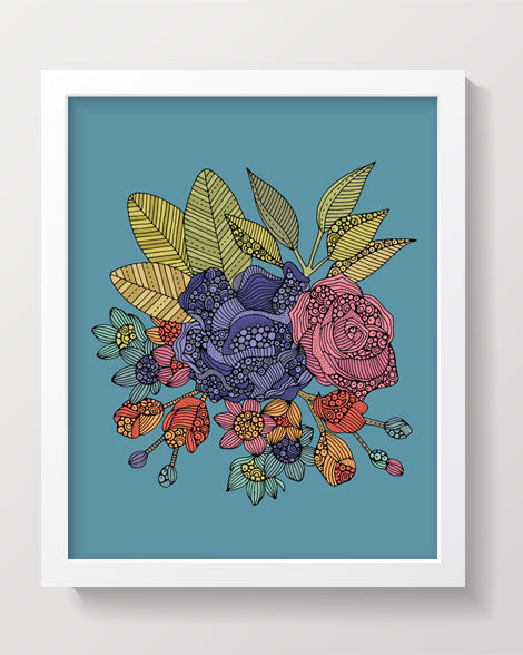 Floral -2 archival art print featuring original pen and ink design with vibrant digital colors on matte card stock.