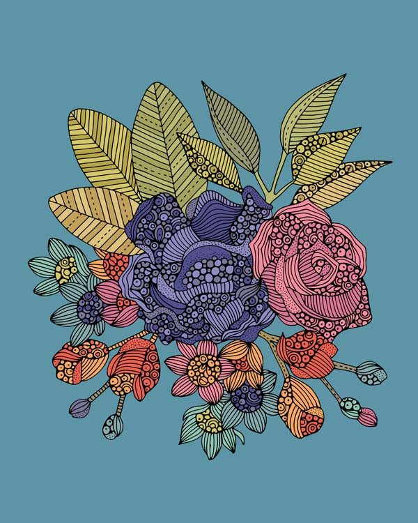 Floral -2 archival art print featuring original pen and ink design with vibrant digital colors on matte card stock.