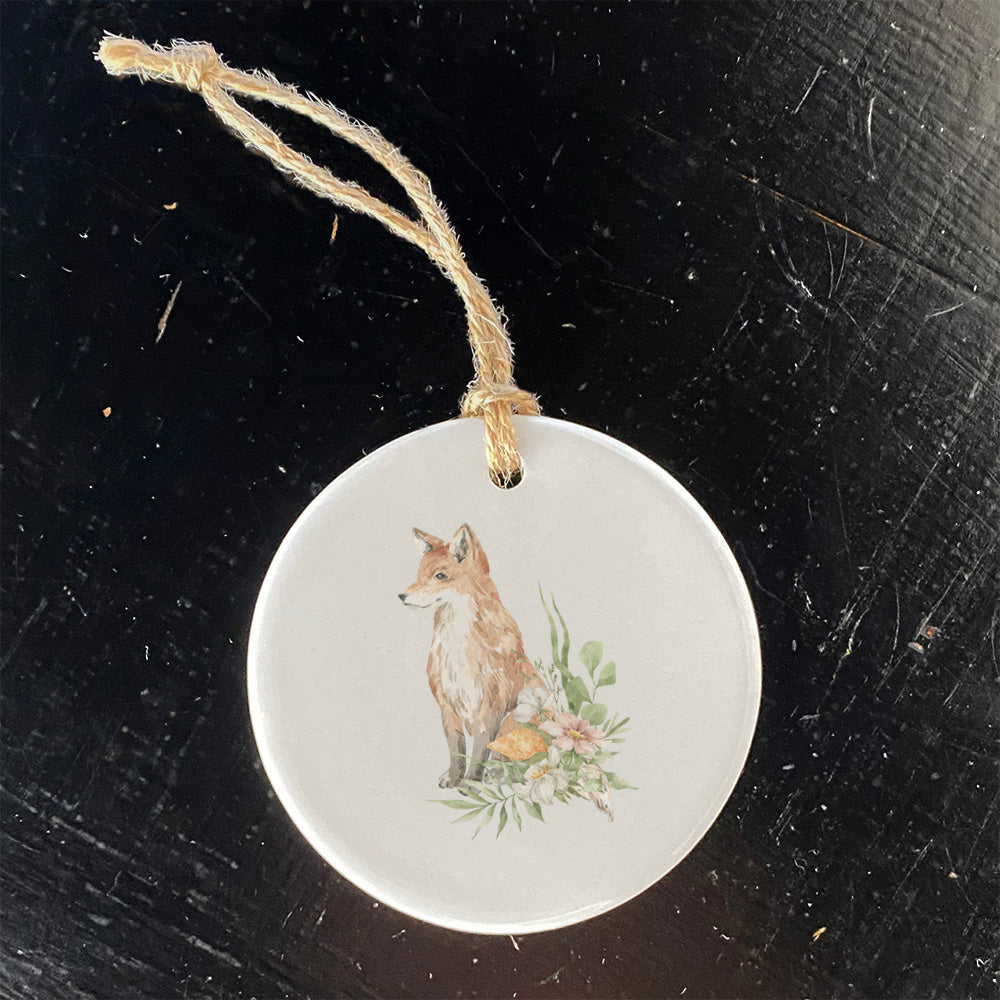 Floral Fox Ornament made of high-quality porcelain with a vibrant design, perfect for gifting or home decoration.