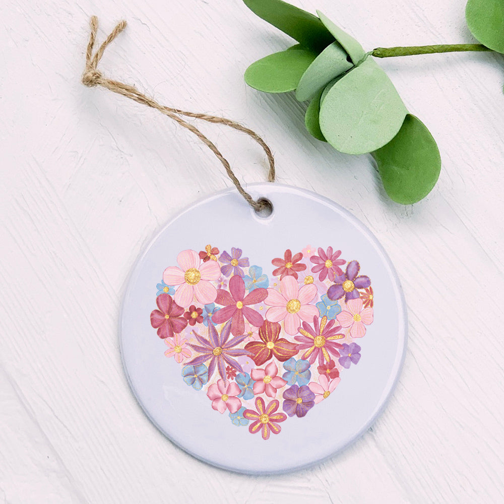 A beautifully crafted Floral Heart Ornament made of high-quality porcelain, featuring vibrant designs and a smooth glossy finish.