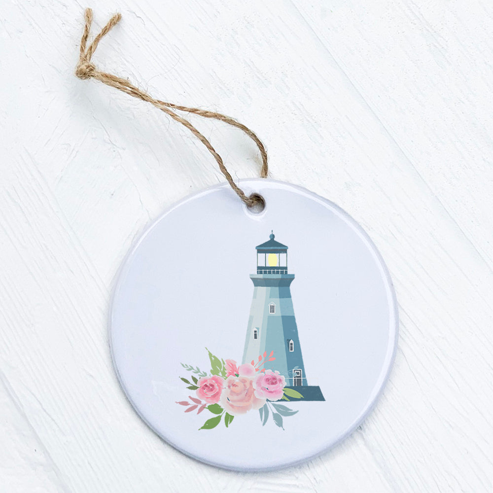 Floral Lighthouse ornament made of high-quality porcelain with vibrant floral design.