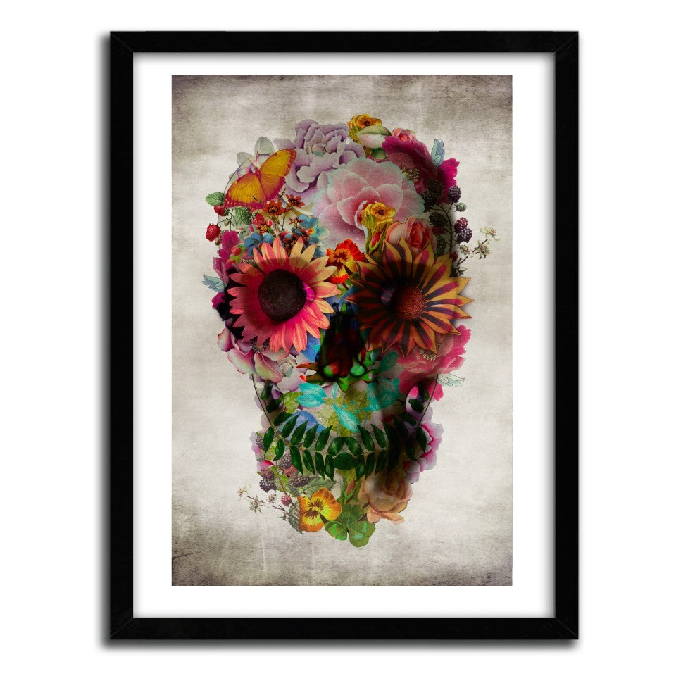 Floral Skull 2 by Ali Gulec featuring a detailed skull surrounded by colorful flowers, showcasing a blend of vintage and modern illustration styles.