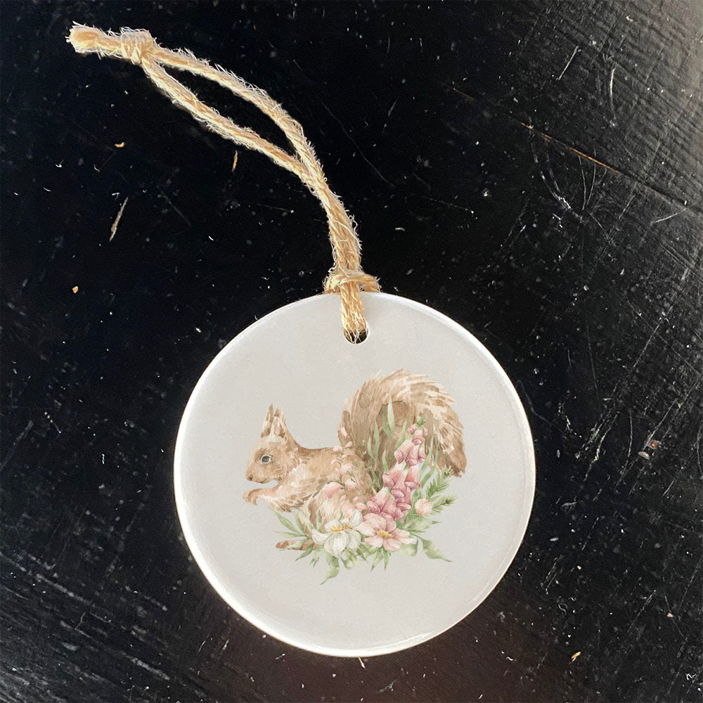 Floral Squirrel ornament made of high-quality porcelain with vibrant design, perfect for home decor or gifting.